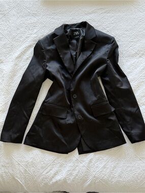 Zara Black Satin Tailored Blazer